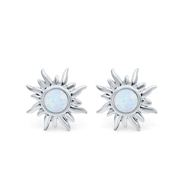 Sun Stud Earrings Lab Created White Opal 925 Sterling Silver (6.26mm)